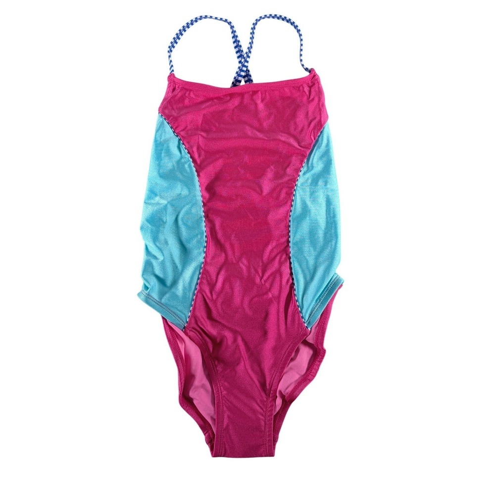 Dolfin Uglies Girls Revibe Cherry Pink Solid V-2 Back One Piece Swimsuit Size 30
